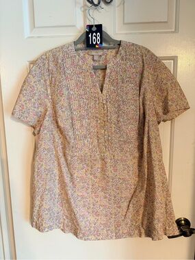 Woman Within Pink Floral Pintuck Short Sleeve Shirt